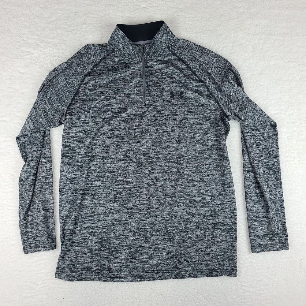 Under Armour Sweater Mens Medium Black Gray Heathered Loose Heatgear Performance